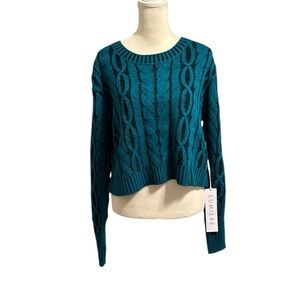 LUMIERE cropped teal and black knit sweater size large